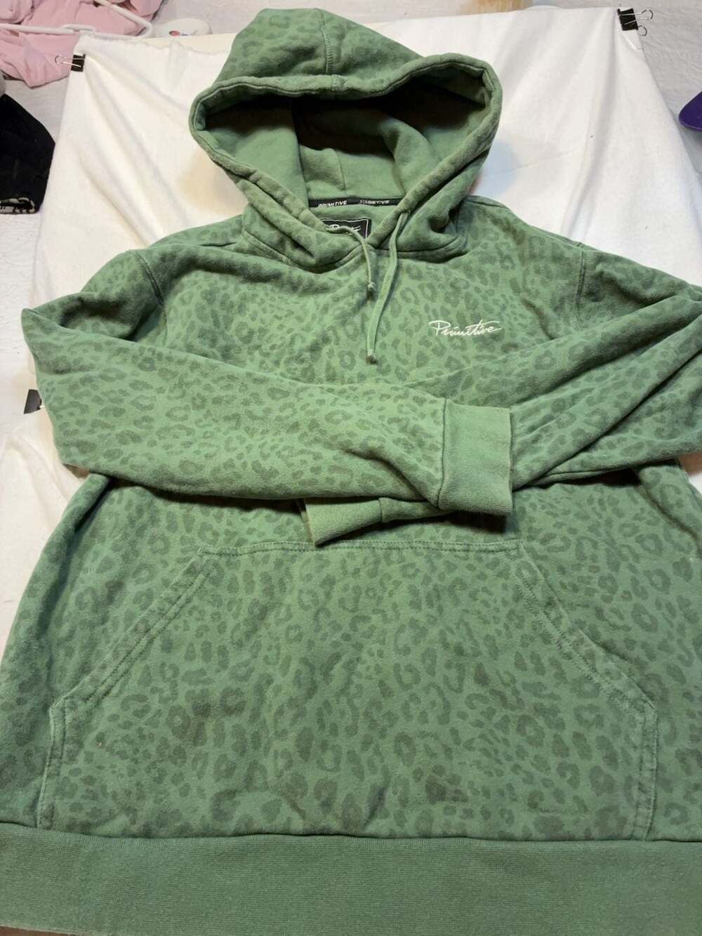 Primitive Skateboarding Green Leopard Print Hoodie Size Small